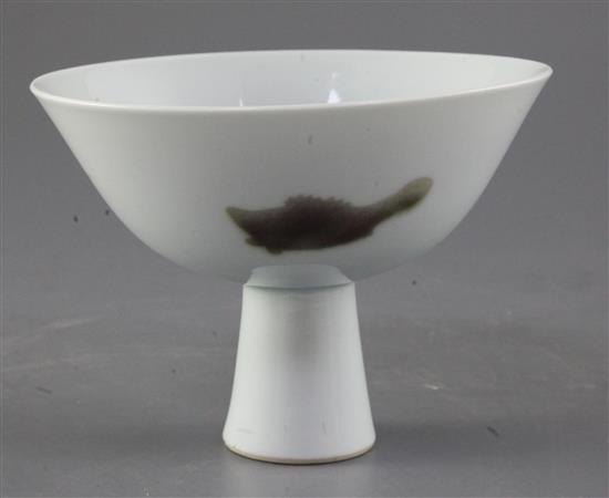 A Chinese copper-red three fish stem bowl